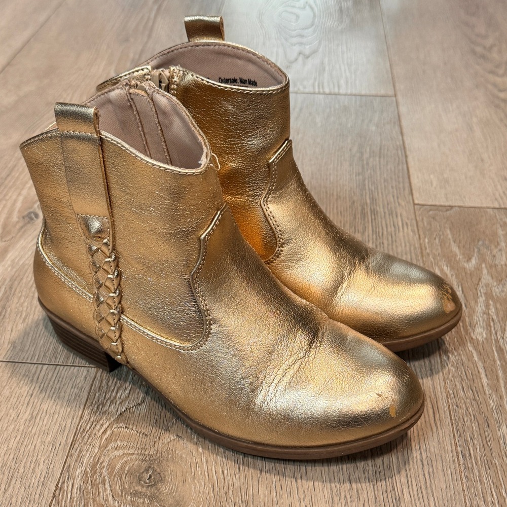 Sonoma Girl's Zaria Gold Ankle Western Boots Size 4 Toddler Side Zipper Cute